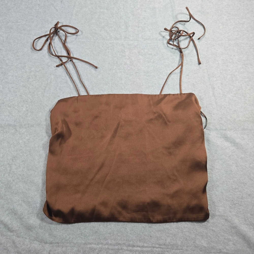 Urban Outfitters Brown Satin Smocked Tie Strap Cami Crop Top Large